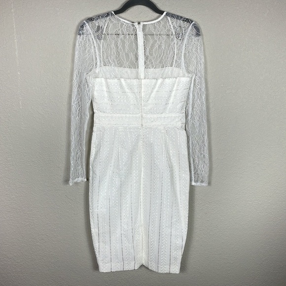 NWOT Sau Square Neck Long Lace Sleeve White Sheath Dress Textured Bridal Sz 8 - Picture 9 of 14
